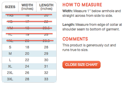 Roots Canada Size Chart