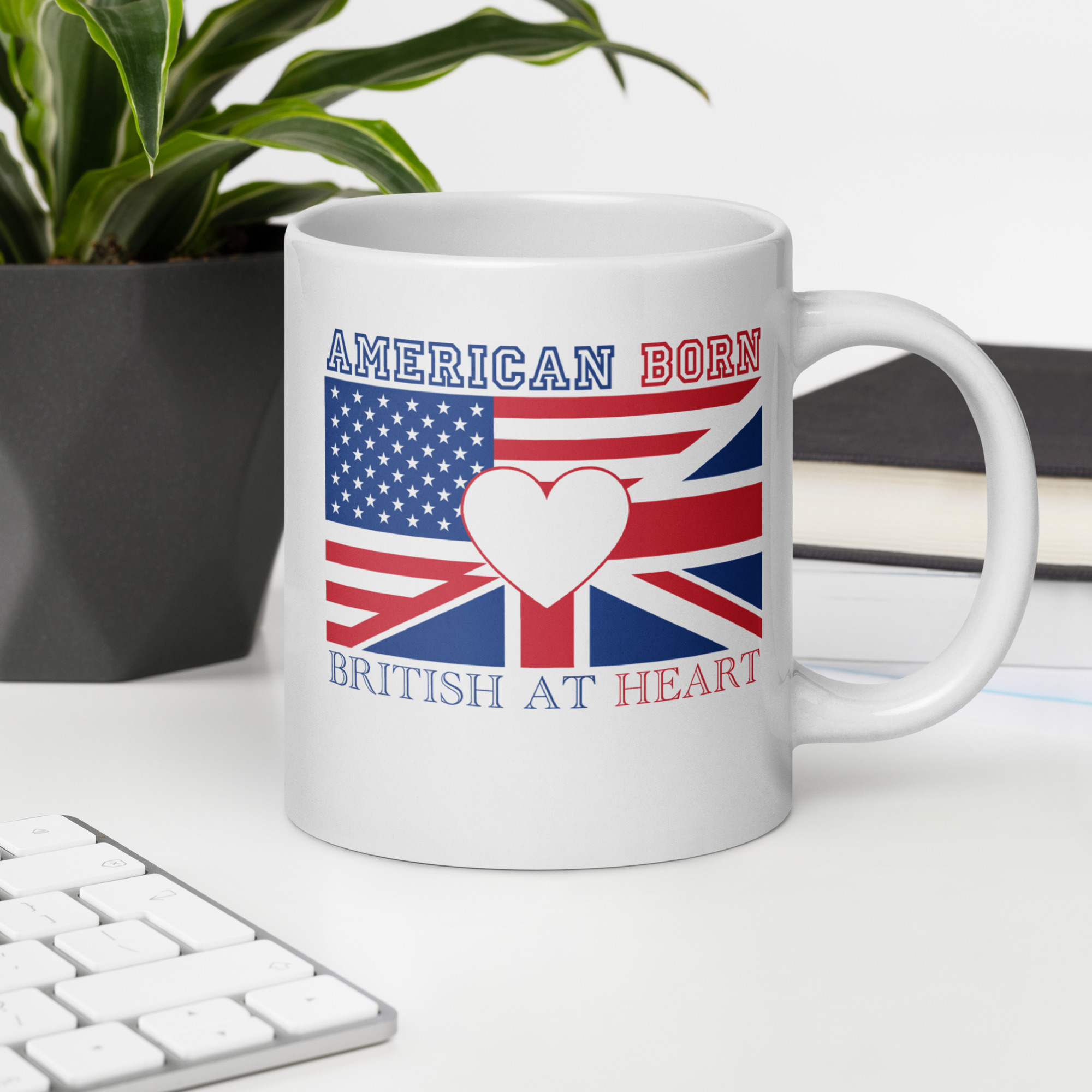 American Born, British at Heart Travel mug with a handle – Anglotees